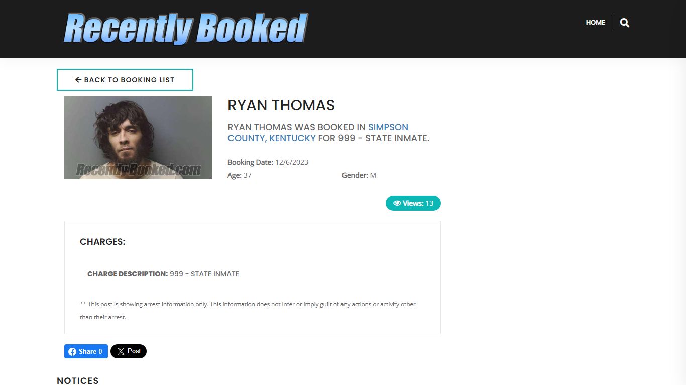 Recent Booking / Mugshot for RYAN THOMAS in Simpson County, Kentucky